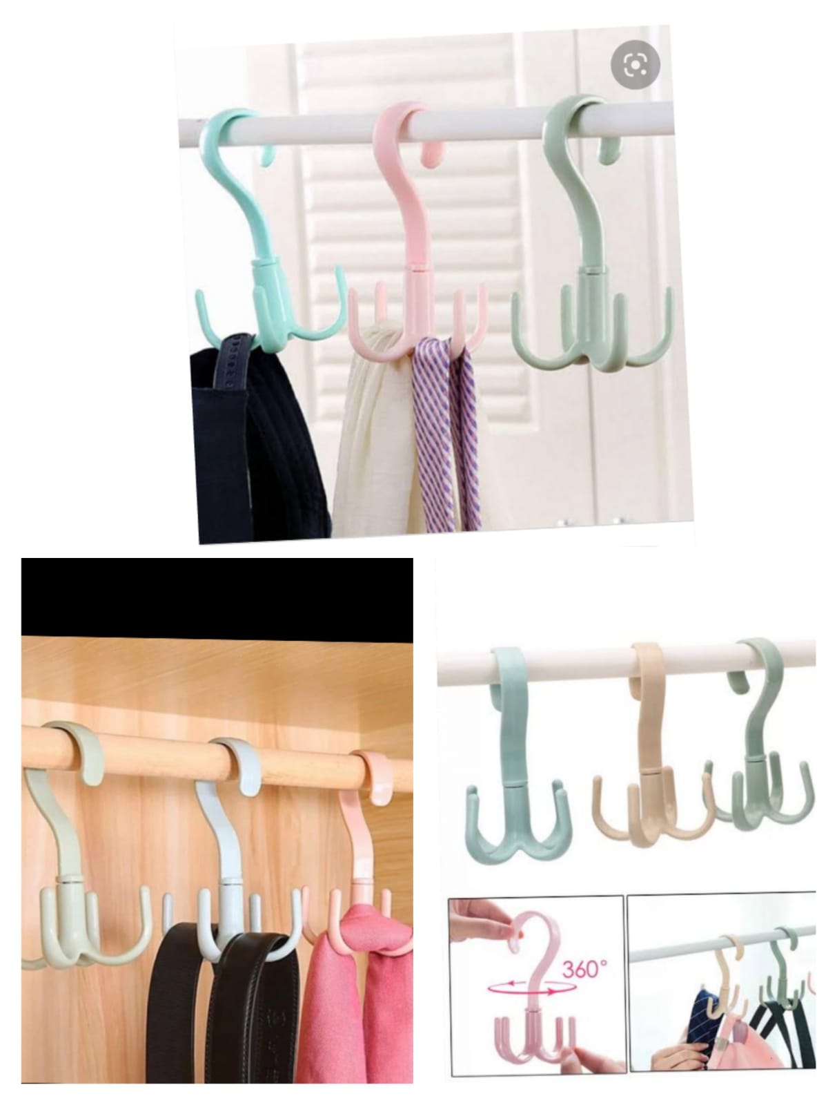 1/4Pcs Rotatable Hook Wardrobe Bag Rack